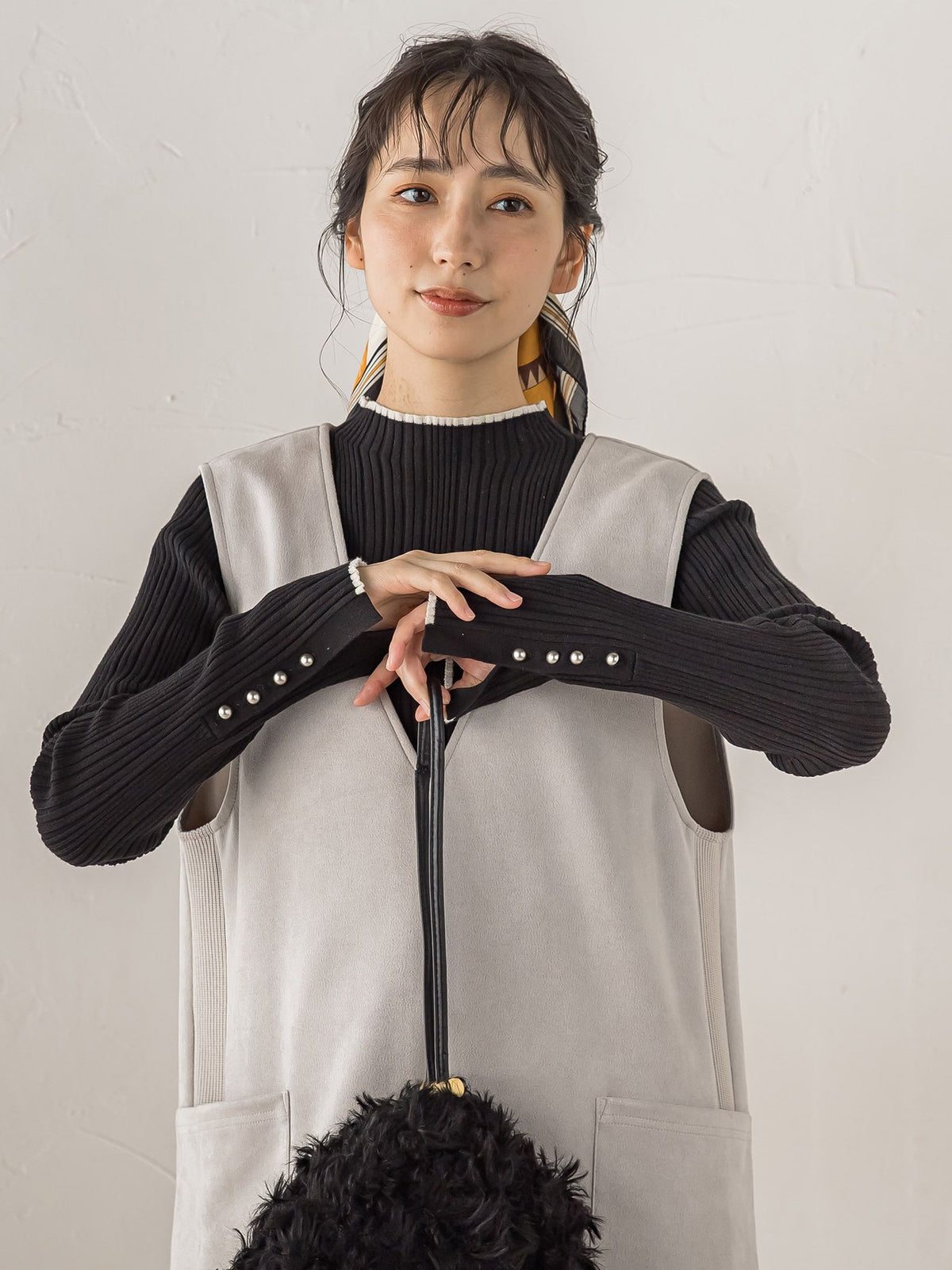 袖ボタンランダムリブニット≪手洗い可能≫