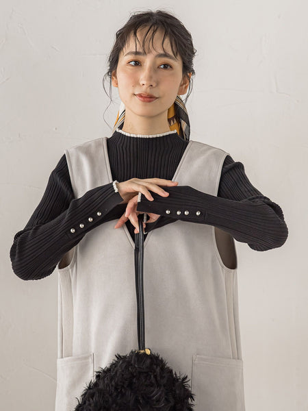 袖ボタンランダムリブニット≪手洗い可能≫