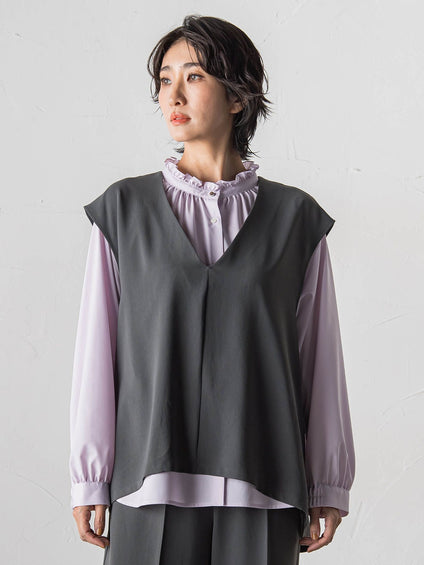 【大きいサイズ】ドレープブロードストレッチブラウス