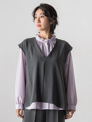 【大きいサイズ】ドレープブロードストレッチブラウス