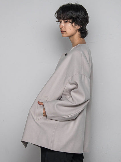 ライトジャージメルトンノーカラーミドルコート
