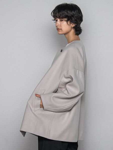 ライトジャージメルトンノーカラーミドルコート