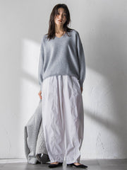 Vネックラメガーターニットプルオーバー≪手洗い可能≫