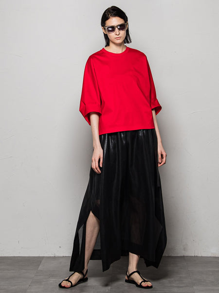 Irregular hem leather skirt