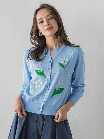 スズラン刺繍ニットカーディガン