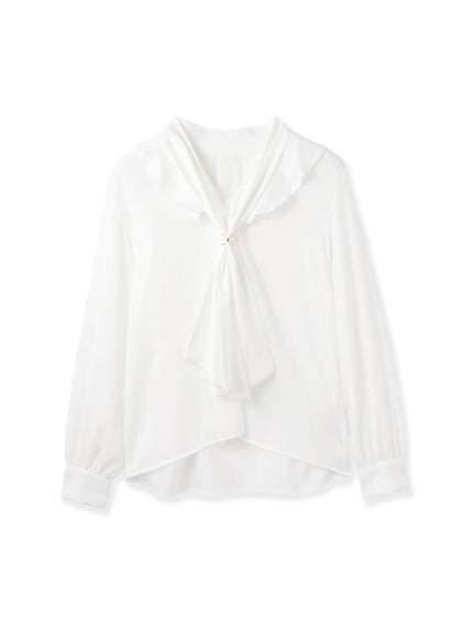 ベネシャンVネックフリルボウタイブラウス