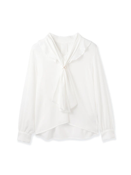 ベネシャンVネックフリルボウタイブラウス