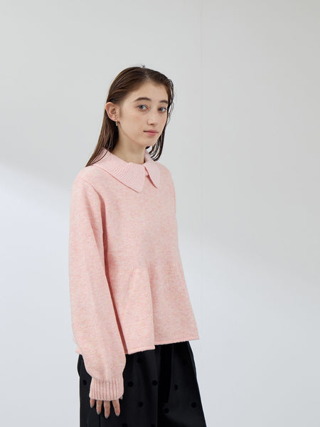 杢ストレッチ襟付きペプラムニット≪手洗い可能≫