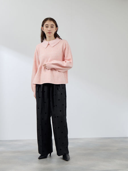 杢ストレッチ襟付きペプラムニット≪手洗い可能≫