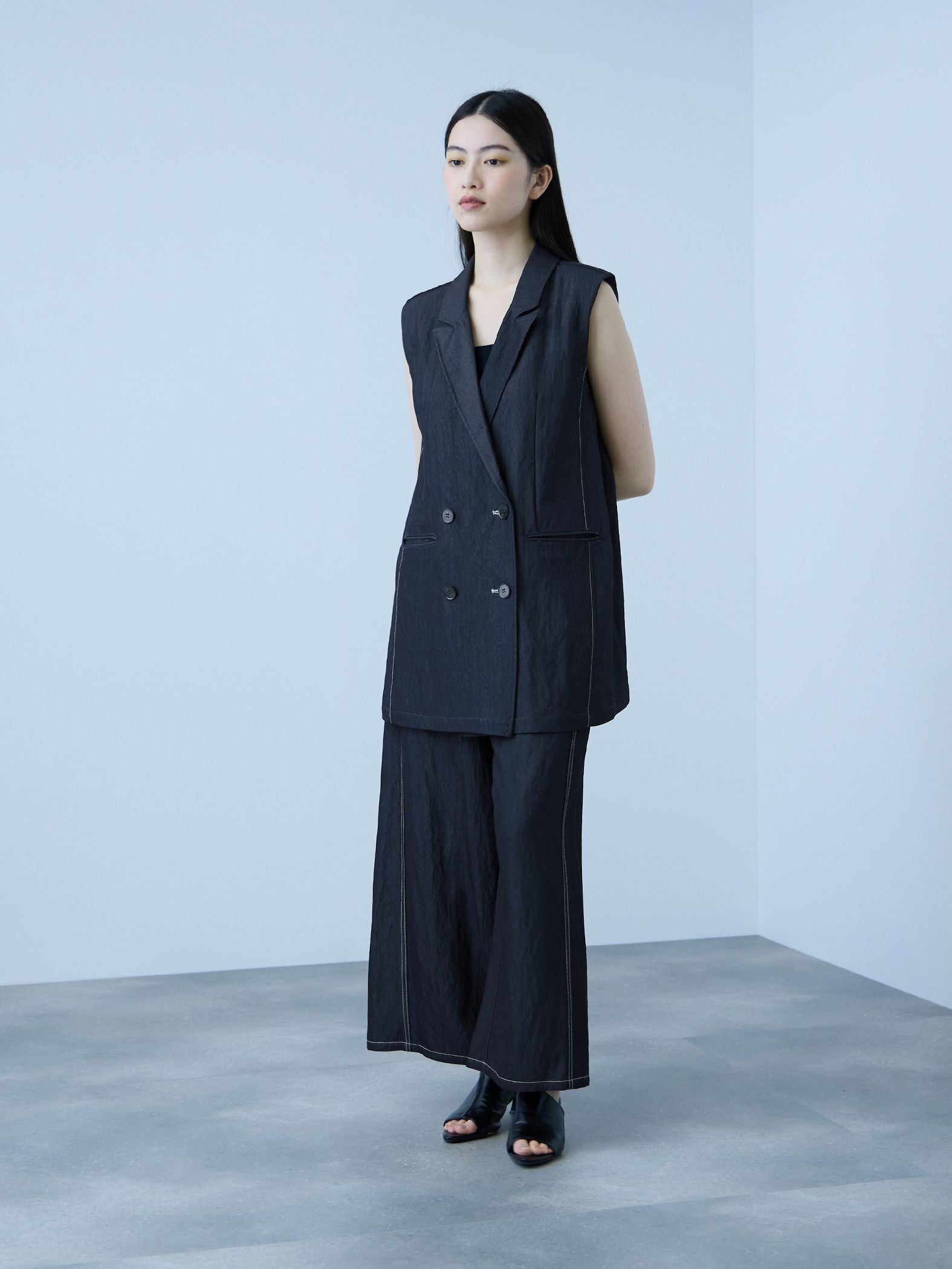 【シーズンレス】ナイロンツイルデニムイージーワイドパンツ