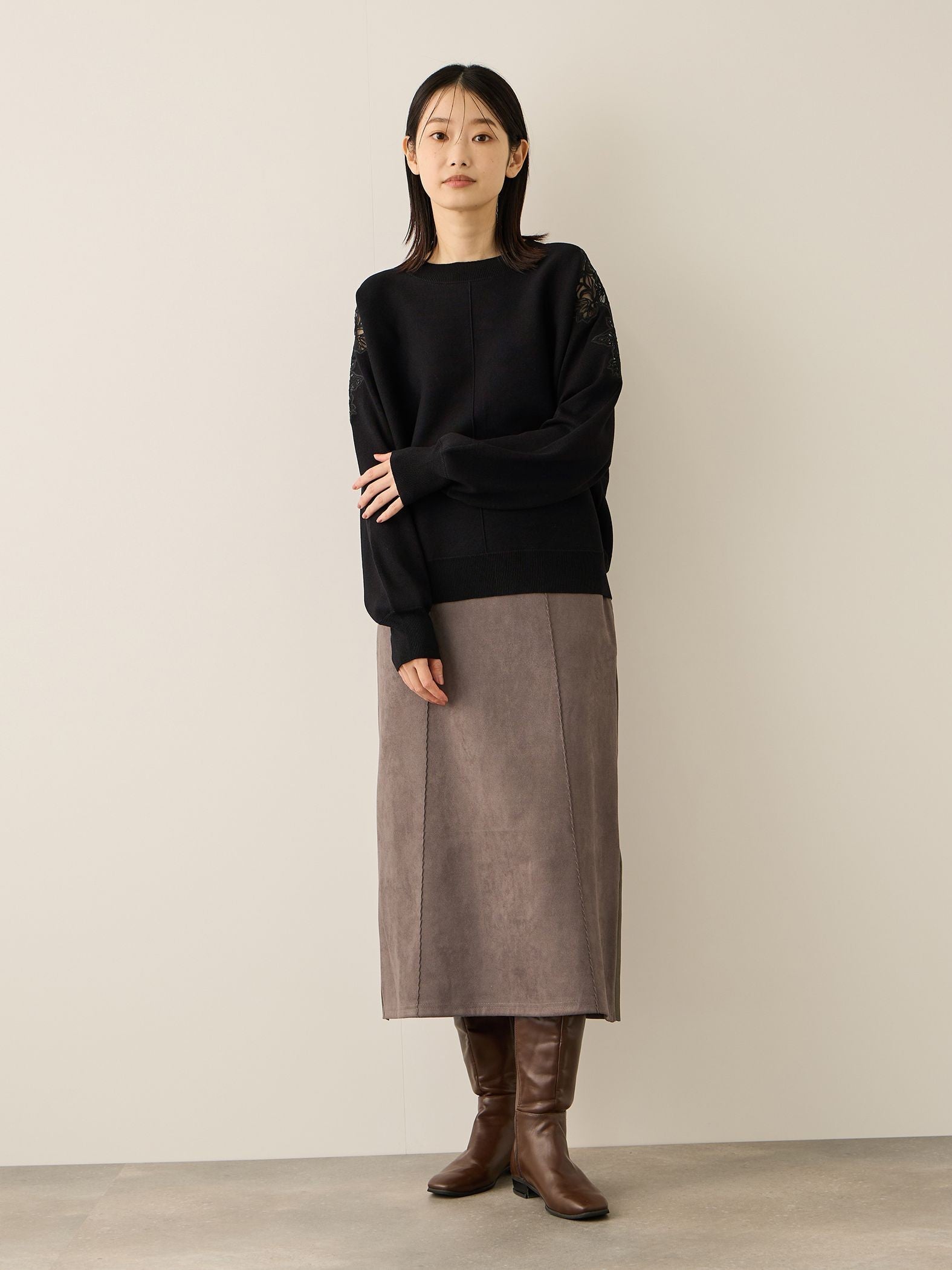 ショルダーレースニットプルオーバー≪手洗い可能≫