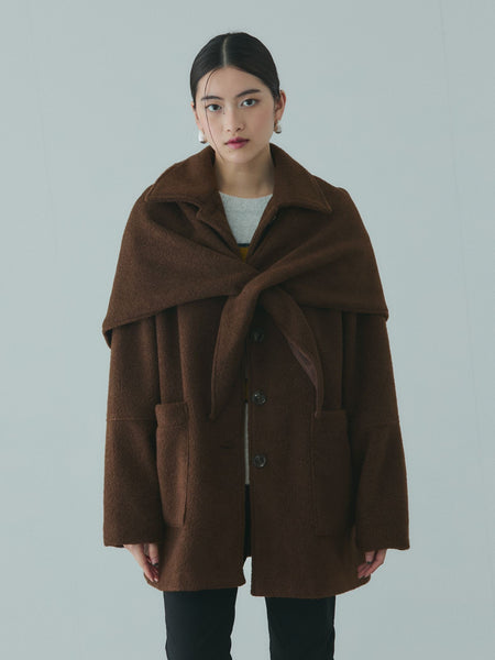 ショール付きスライバーニットコート