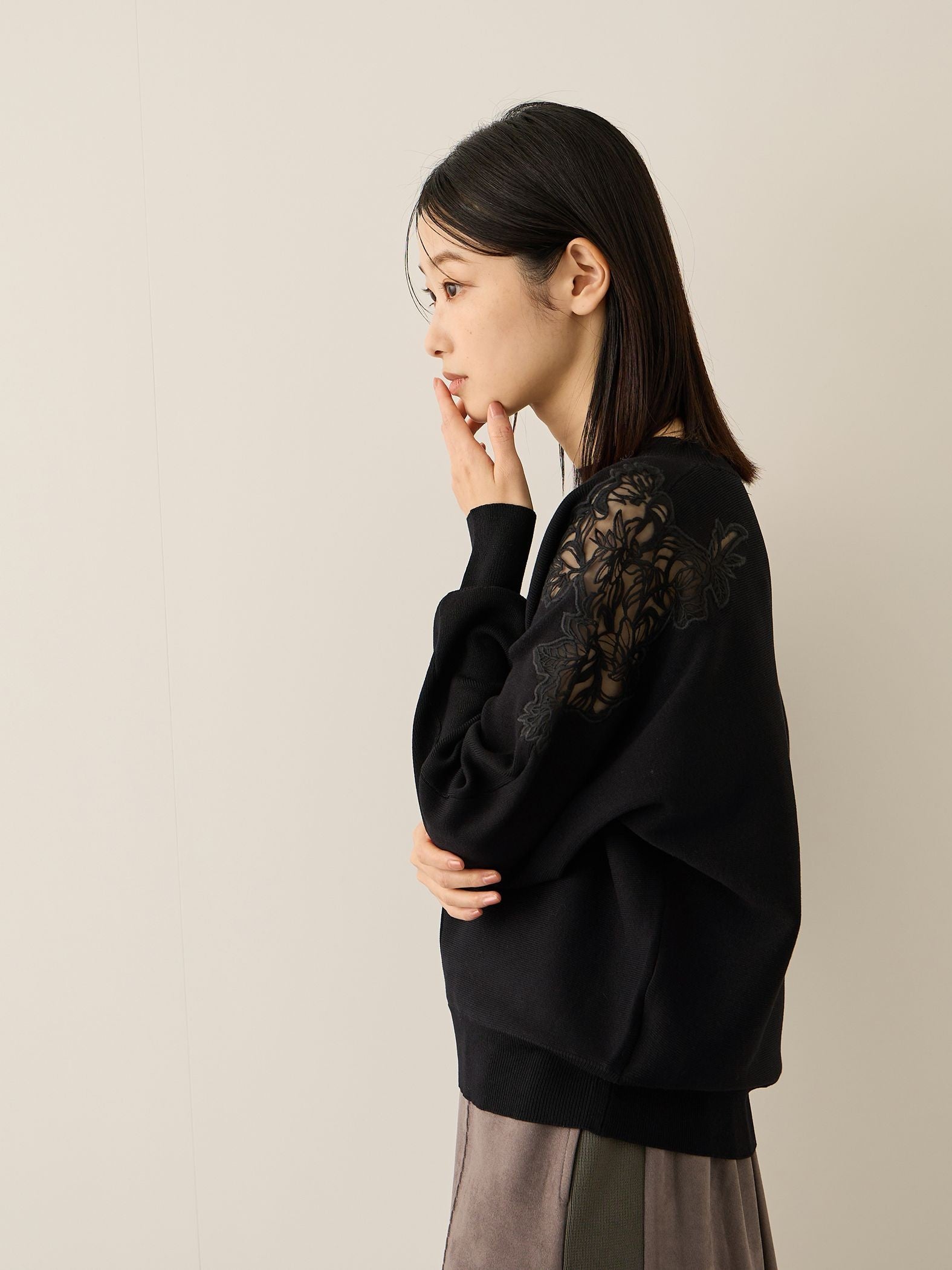 ショルダーレースニットプルオーバー≪手洗い可能≫