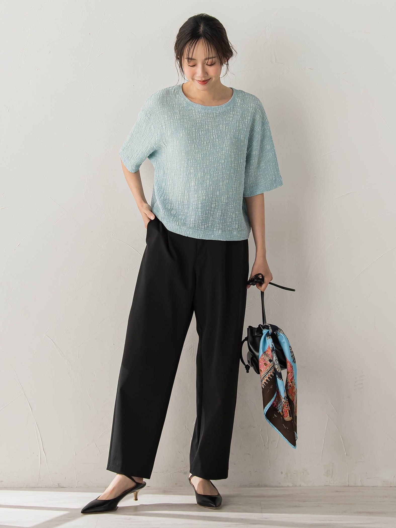 Recycle Slub BluseクロップドTシャツ