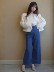 Double Belt Wide Denim［XS.under150cmさんもオススメ］≪洗濯機で洗える≫