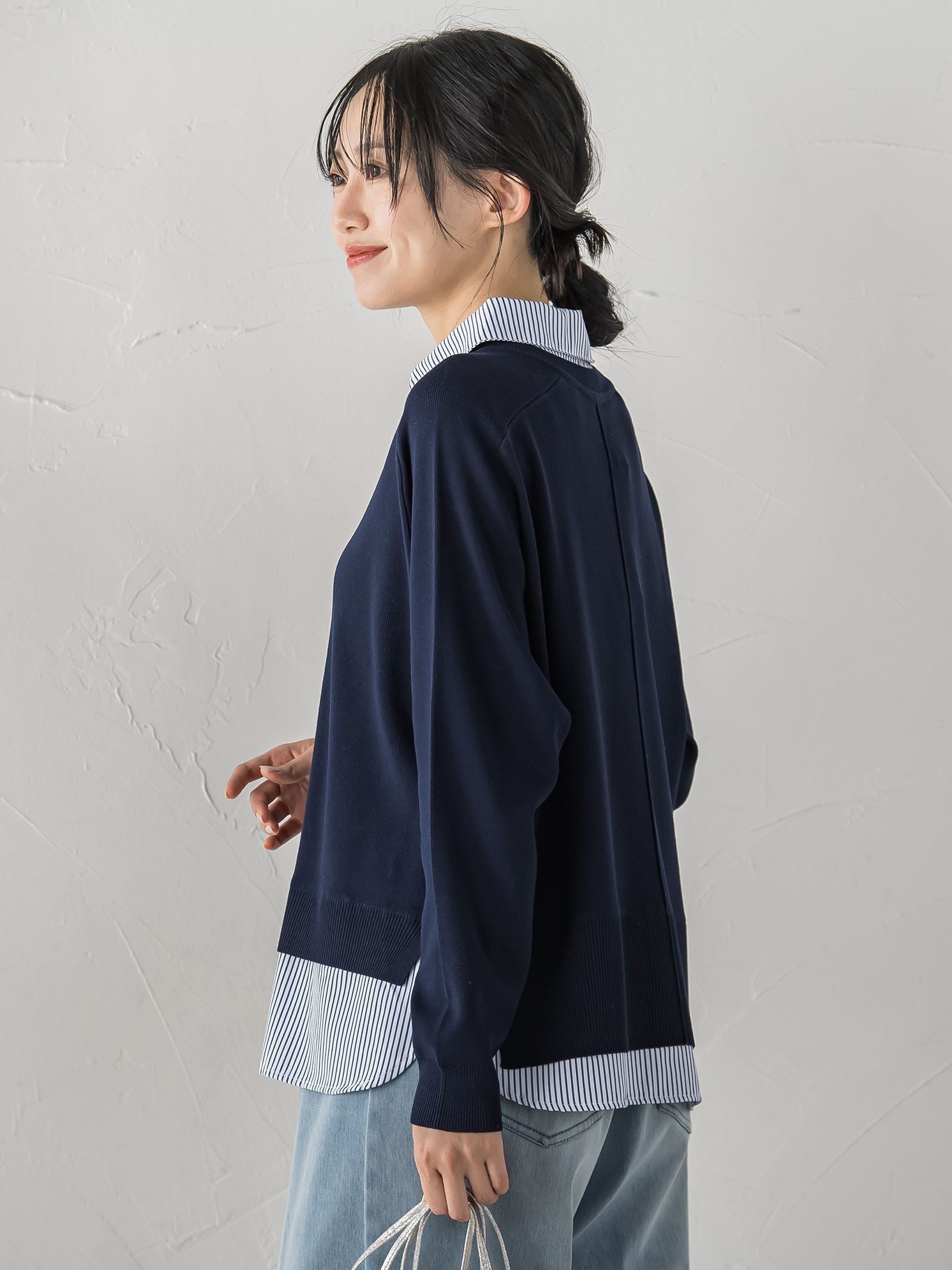 【WEB限定】Vネックブラウス切替えプルオーバー≪手洗い可能≫