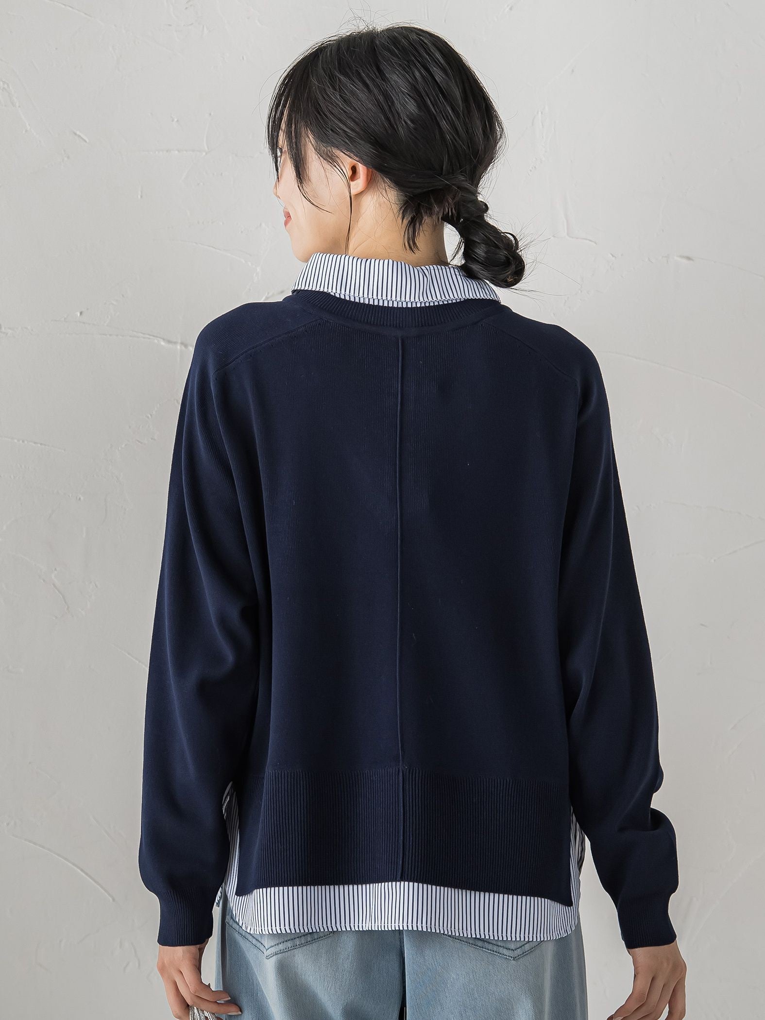 【WEB限定】Vネックブラウス切替えプルオーバー≪手洗い可能≫