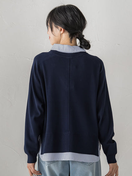 【WEB限定】Vネックブラウス切替えプルオーバー≪手洗い可能≫