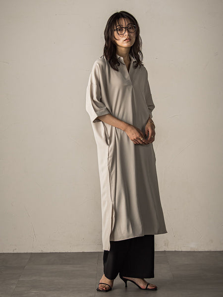 【WEB限定】スキッパーチュニックワンピース≪洗濯機で洗える≫
