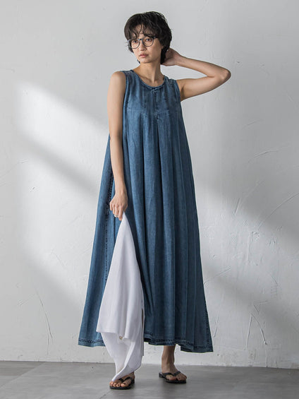 ゆれるデニムノースリーブワンピース