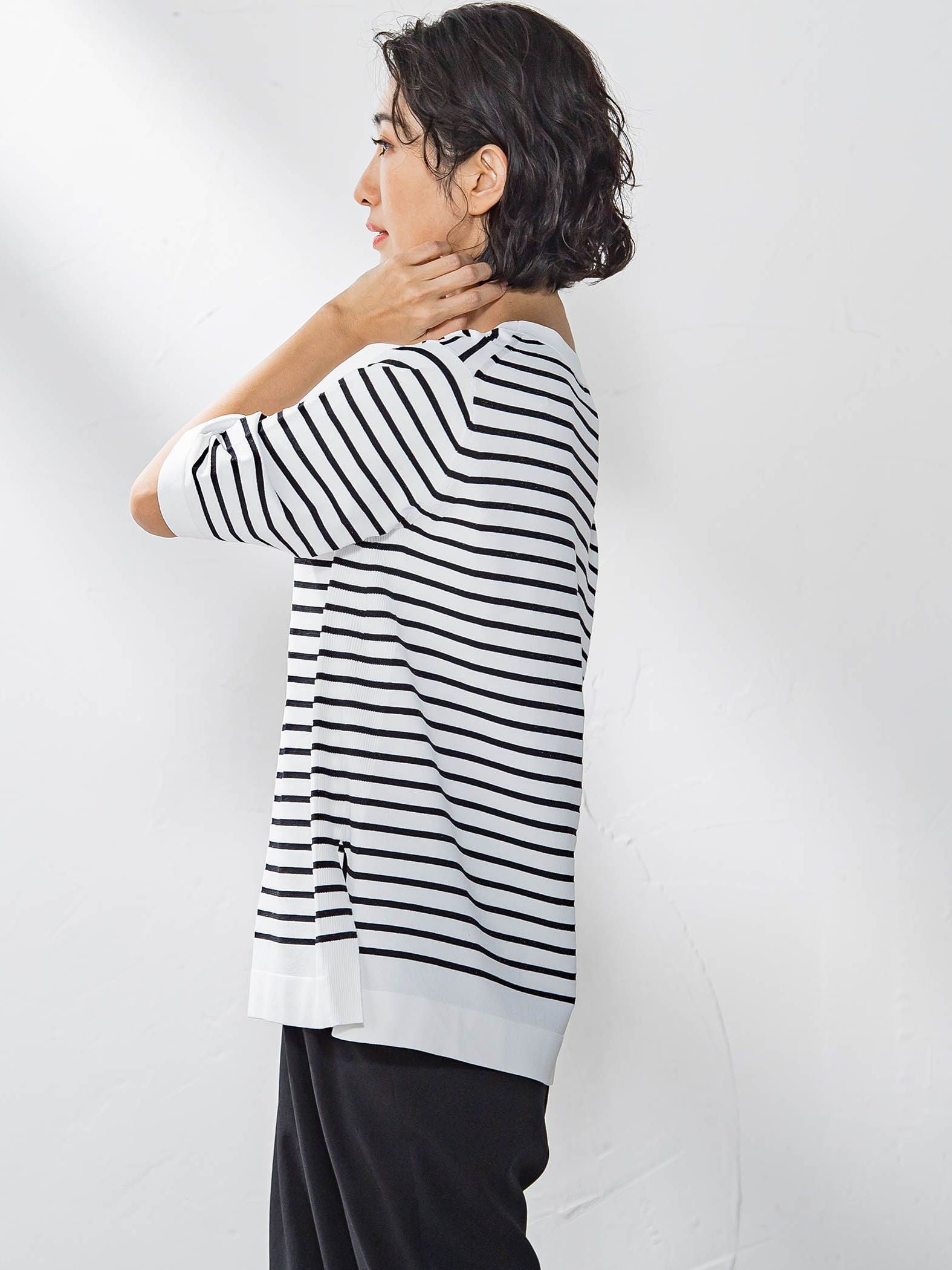 Tシャツ風ボーダーニットプルオーバー≪手洗い可能≫