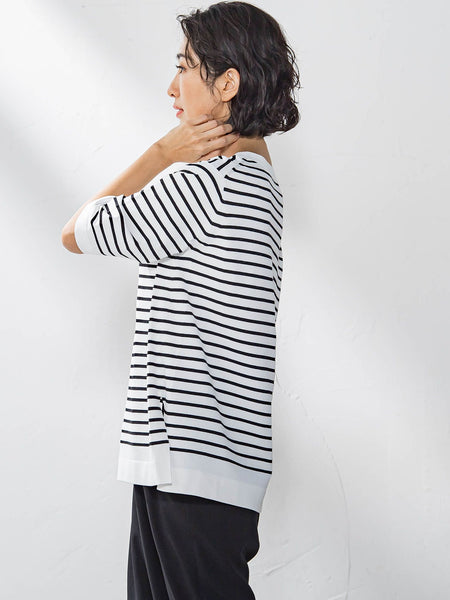 Tシャツ風ボーダーニットプルオーバー≪手洗い可能≫
