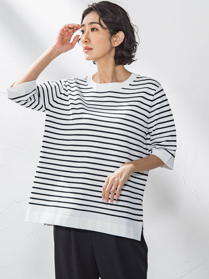 Tシャツ風ボーダーニットプルオーバー≪手洗い可能≫