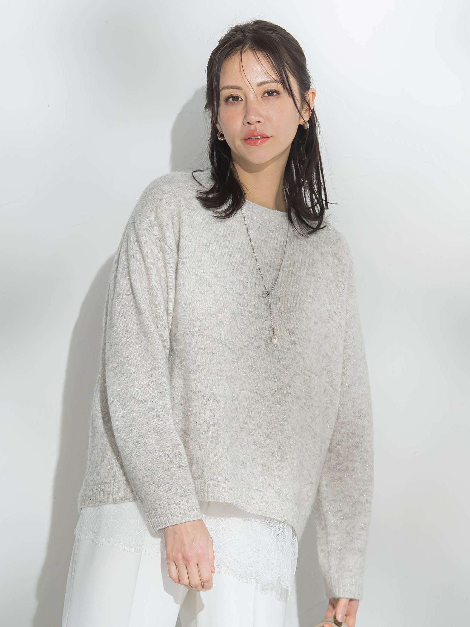 スパンコールクルーネックニット≪洗える≫