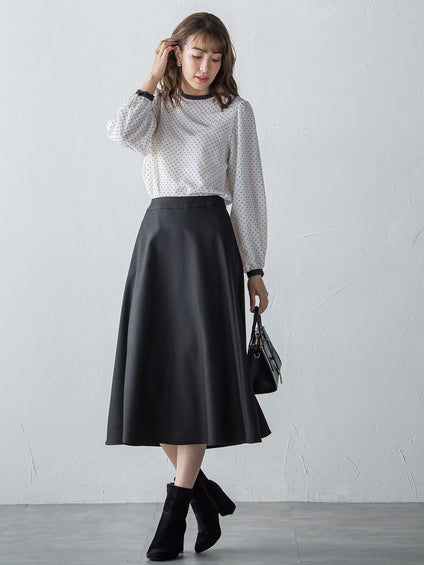 【S/M/L展開】冬仕様 美シルエットロングフレアスカート ≪洗濯機で洗える≫
