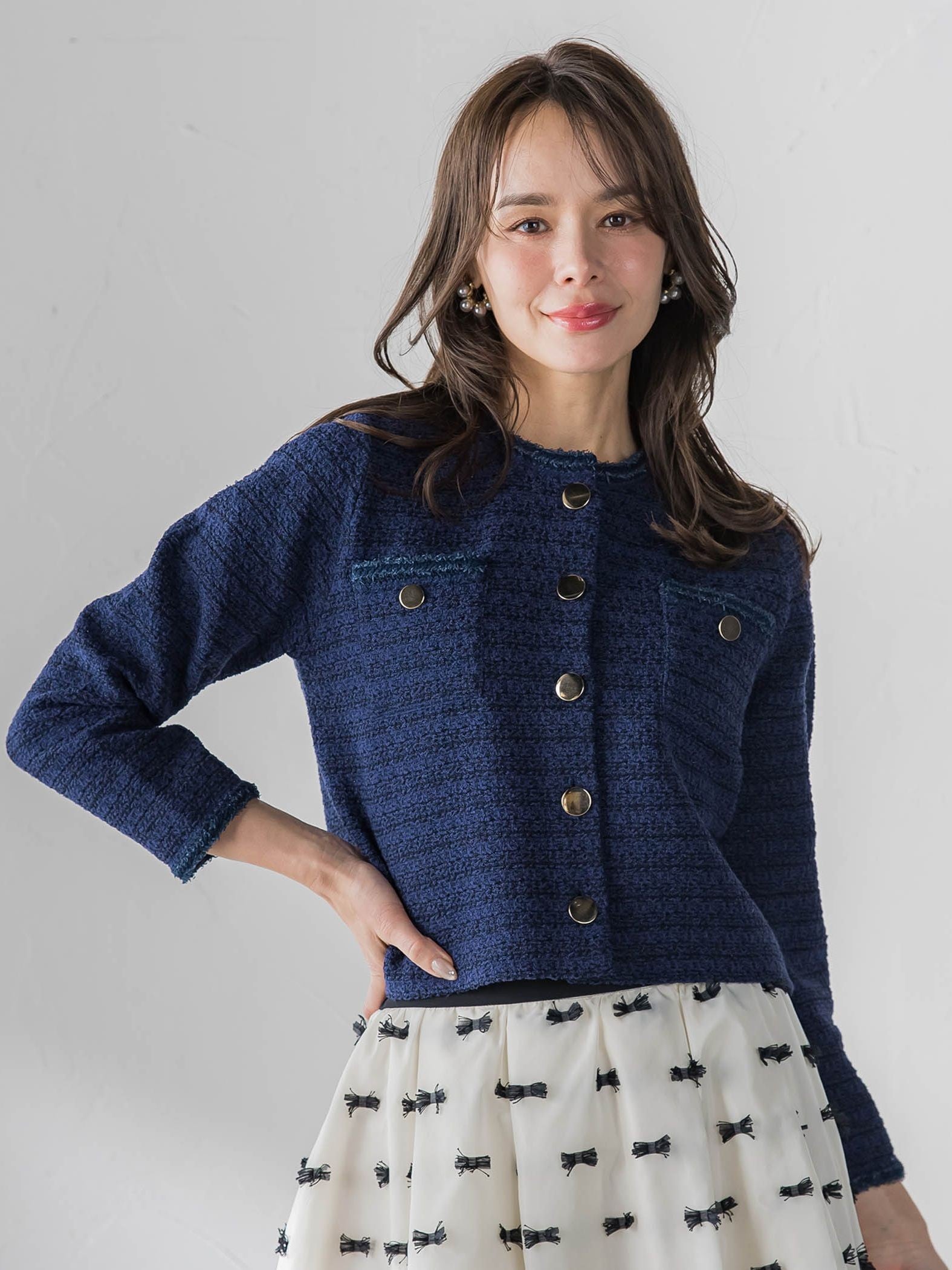 ツイードニットカーディガン