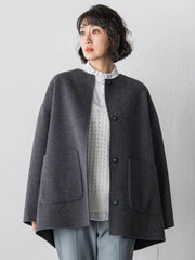 【大きいサイズ】<極>”軽さと贅沢なぬくもり”ノーカラーリバーコート