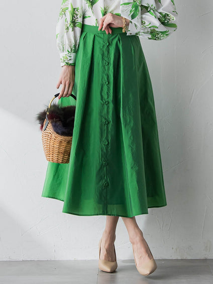 フロントボタンタフタスカート