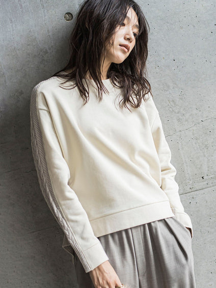 【WEB限定】裏毛×ニット前後ドッキングプルオーバー≪手洗い可能≫