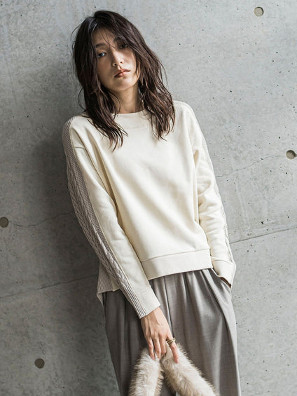 【WEB限定】裏毛×ニット前後ドッキングプルオーバー≪手洗い可能≫