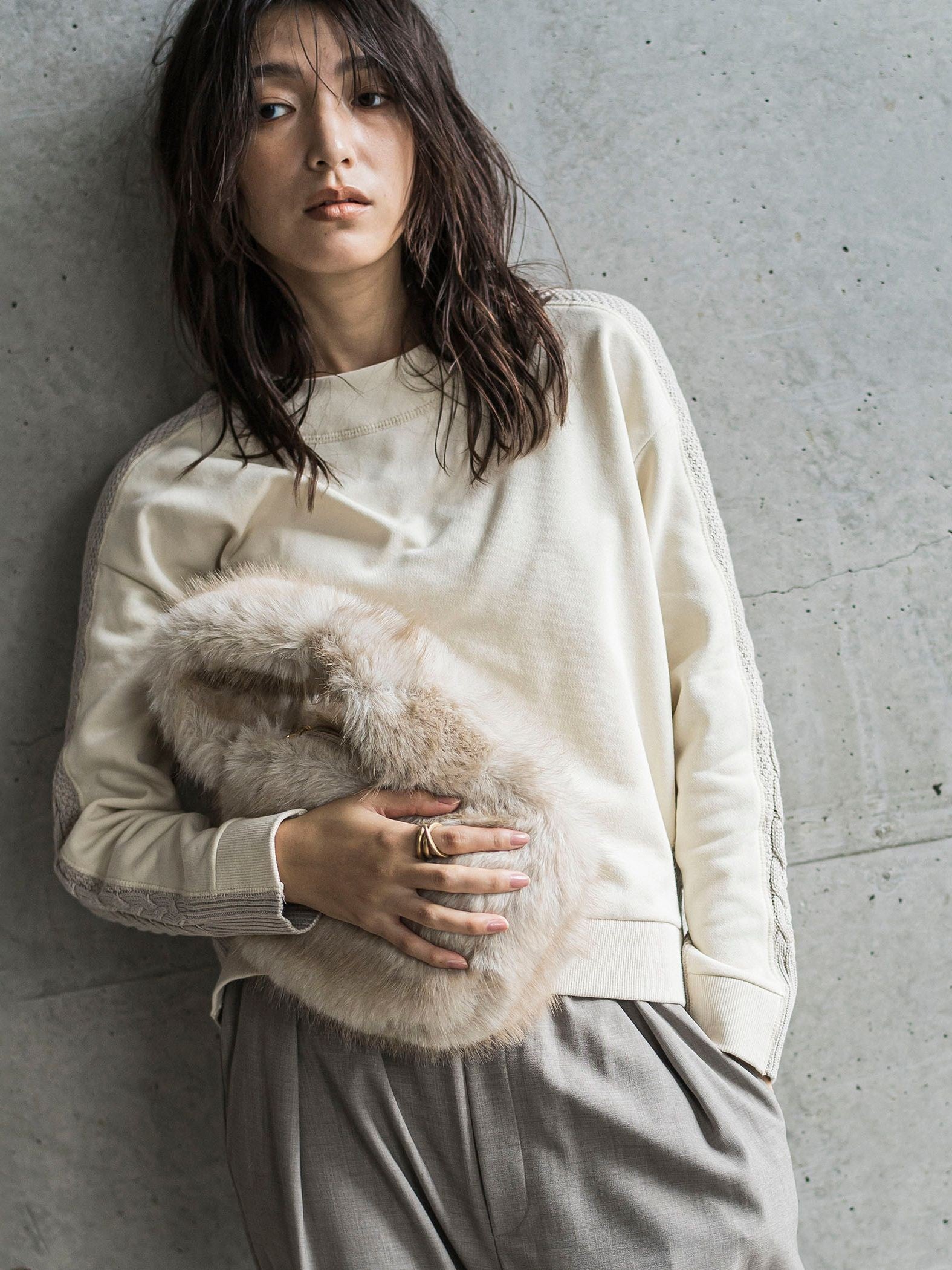 【WEB限定】裏毛×ニット前後ドッキングプルオーバー≪手洗い可能≫