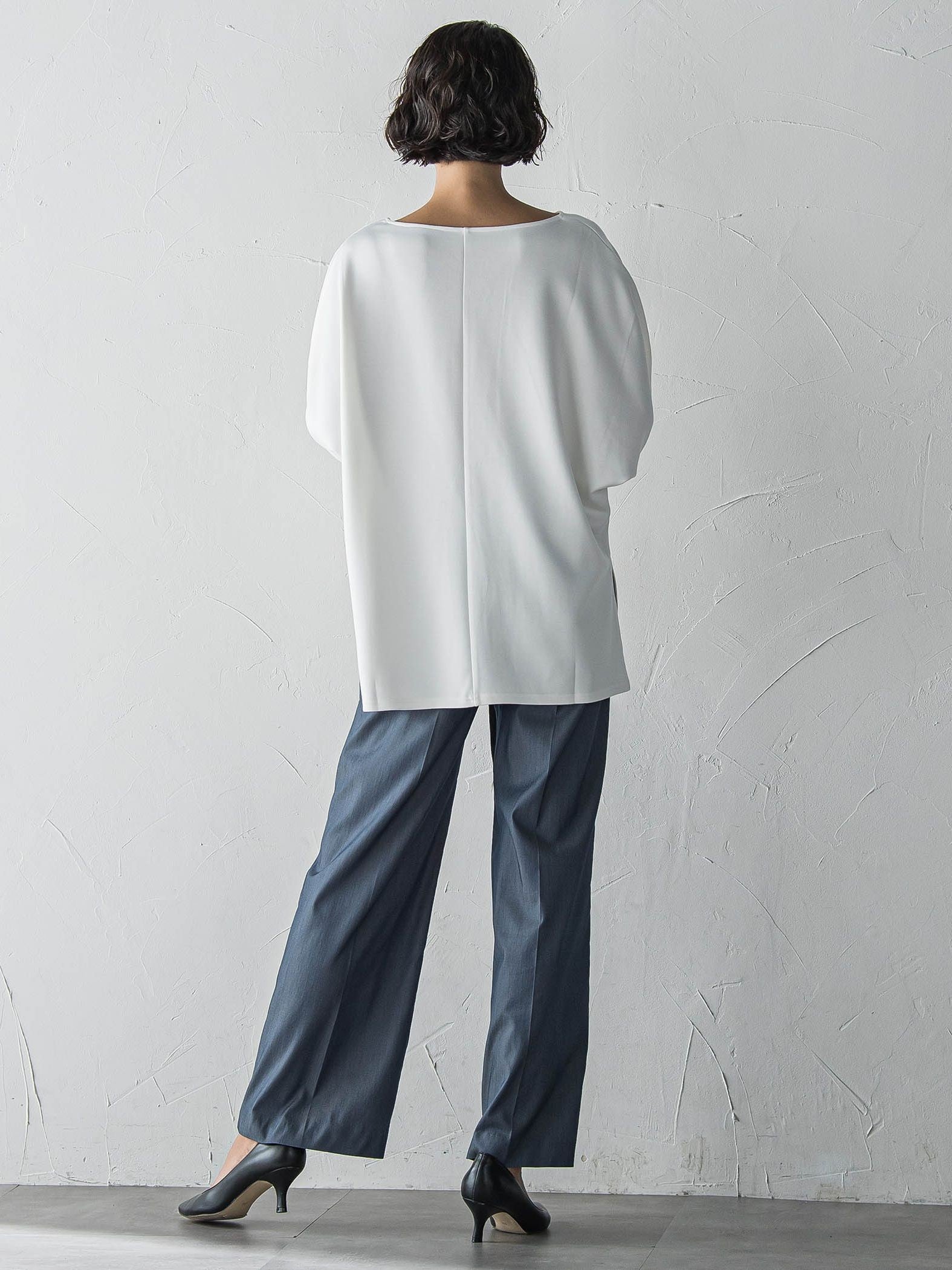 【WEB限定】デニム見えシャンブレーワイドパンツ≪洗濯機で洗える≫