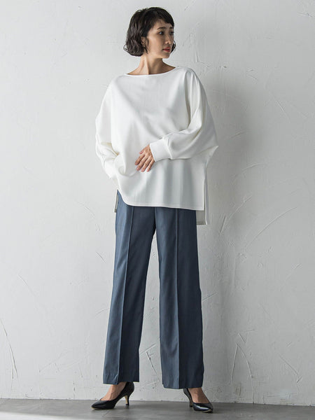 【WEB限定】デニム見えシャンブレーワイドパンツ≪洗濯機で洗える≫