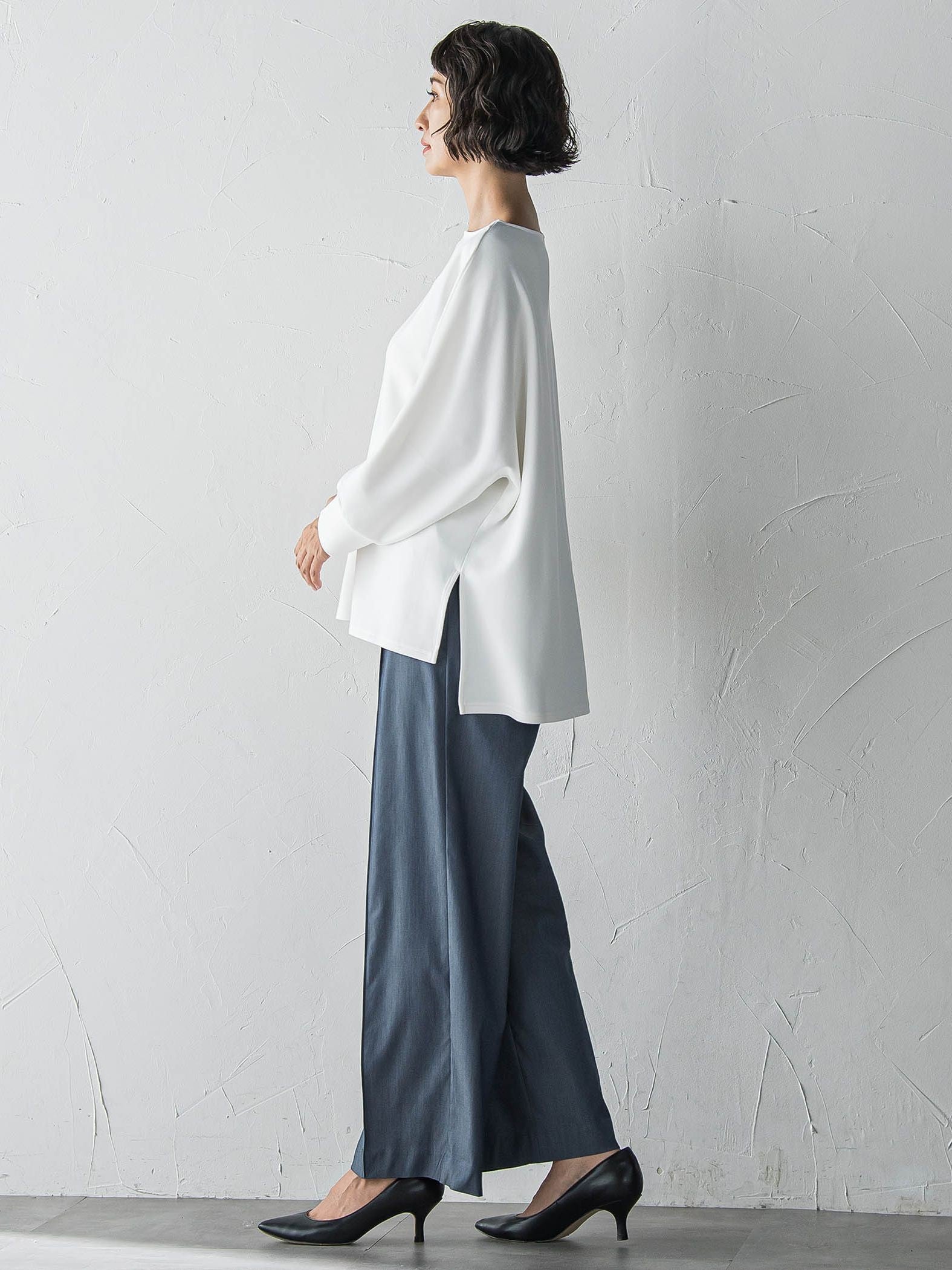 【WEB限定】デニム見えシャンブレーワイドパンツ≪洗濯機で洗える≫