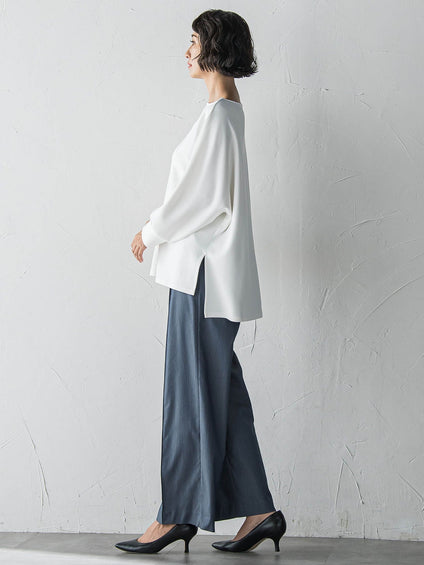 【WEB限定】デニム見えシャンブレーワイドパンツ≪洗濯機で洗える≫