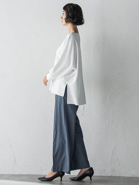 【WEB限定】デニム見えシャンブレーワイドパンツ≪洗濯機で洗える≫