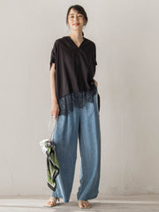 【WEB限定】キーネックレース切替ブラウス