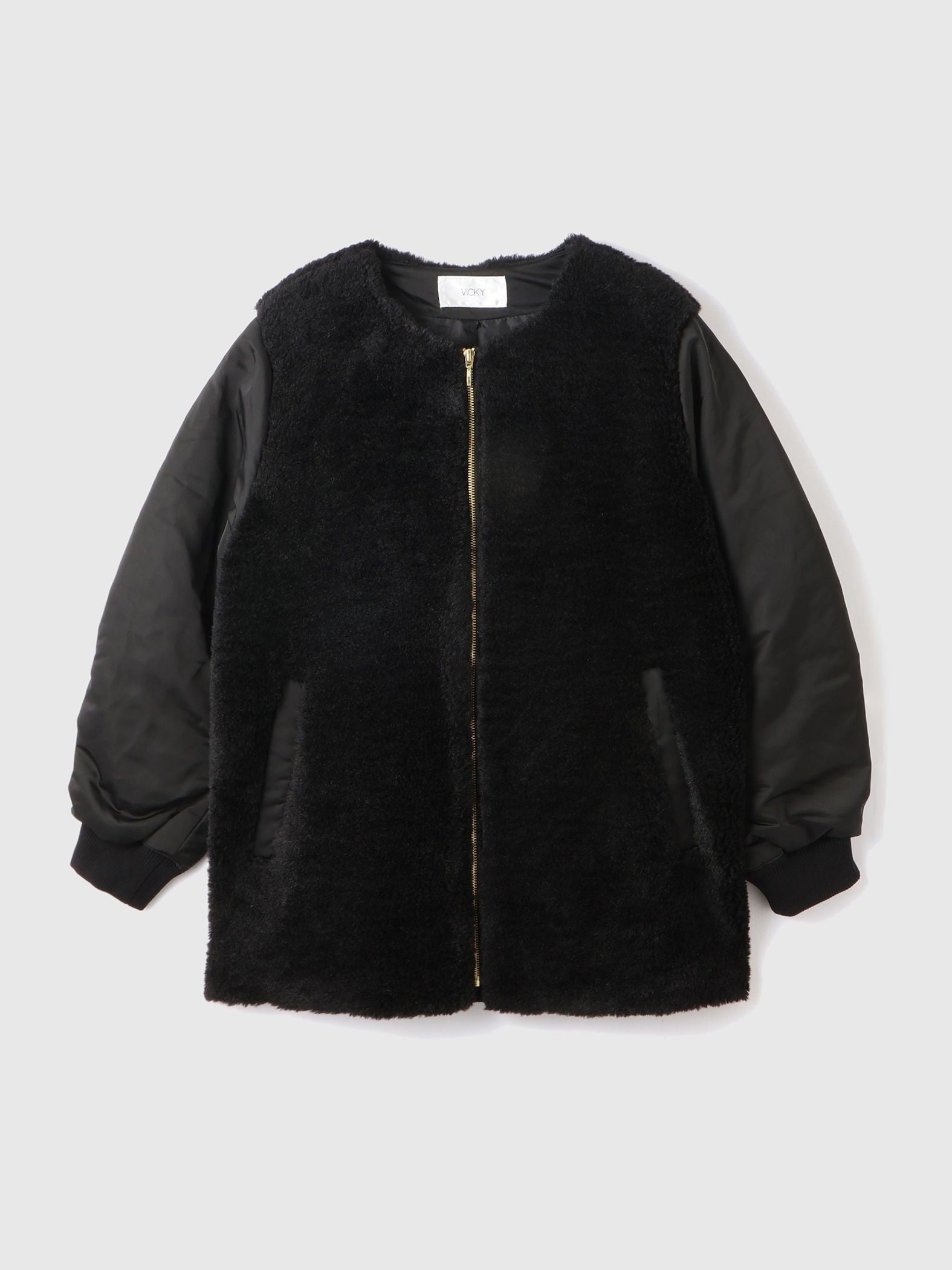 ボア切替ノーカラーミドルコート