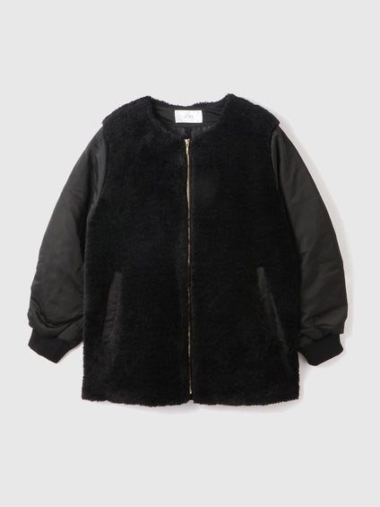 ボア切替ノーカラーミドルコート