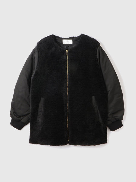 ボア切替ノーカラーミドルコート