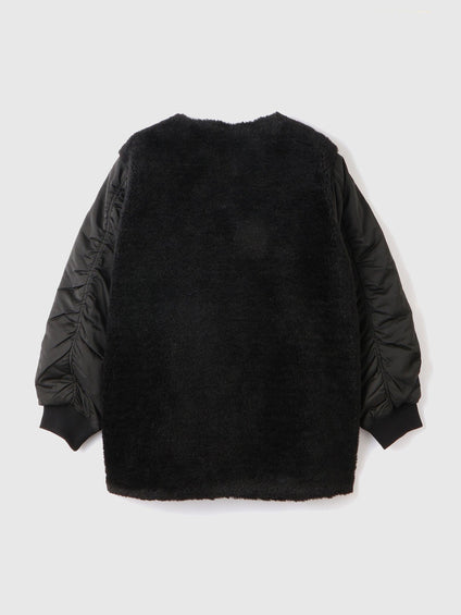 ボア切替ノーカラーミドルコート