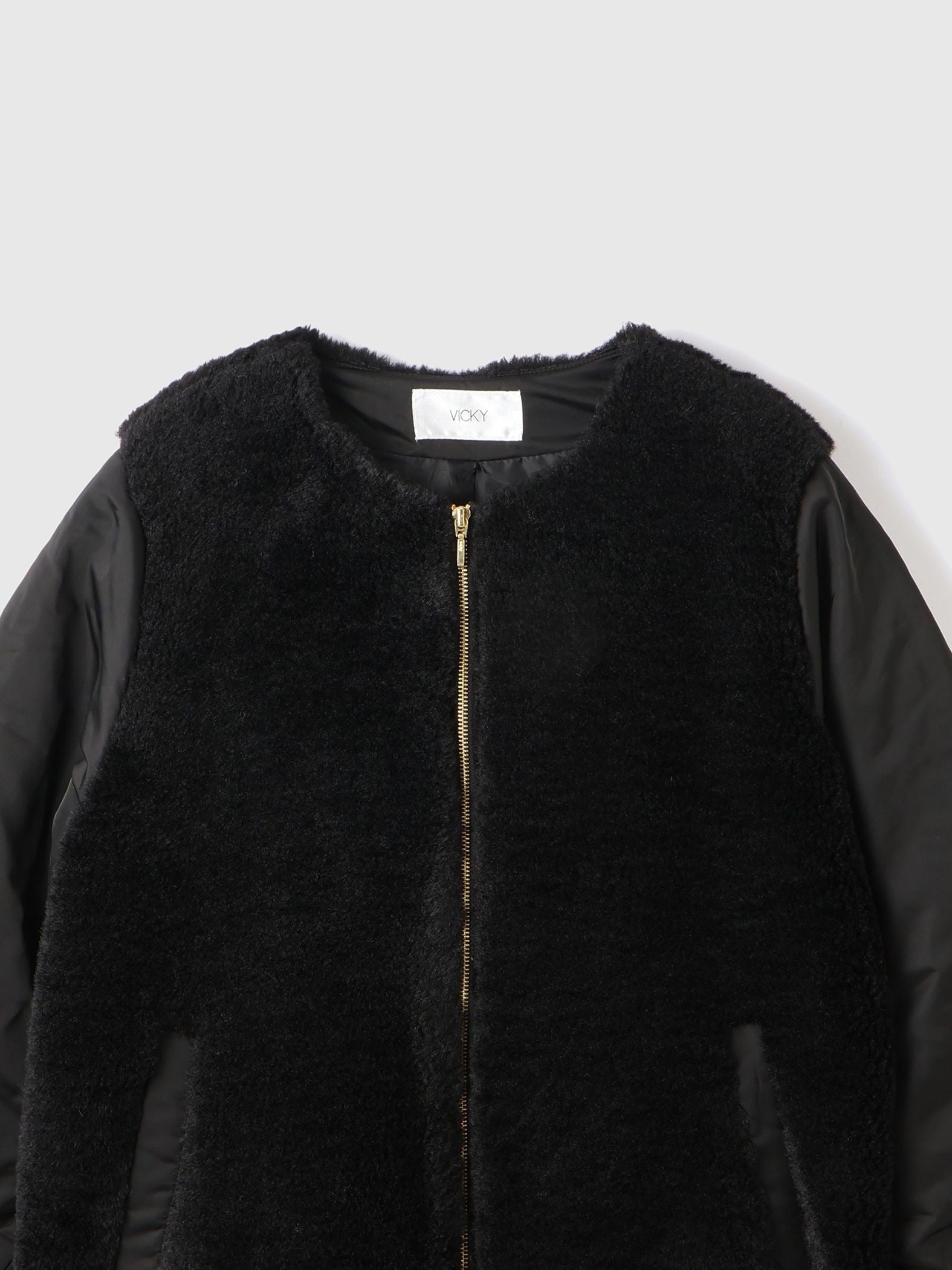 ボア切替ノーカラーミドルコート