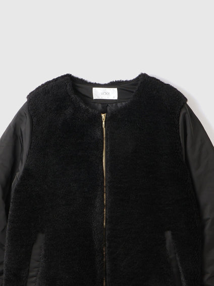 ボア切替ノーカラーミドルコート