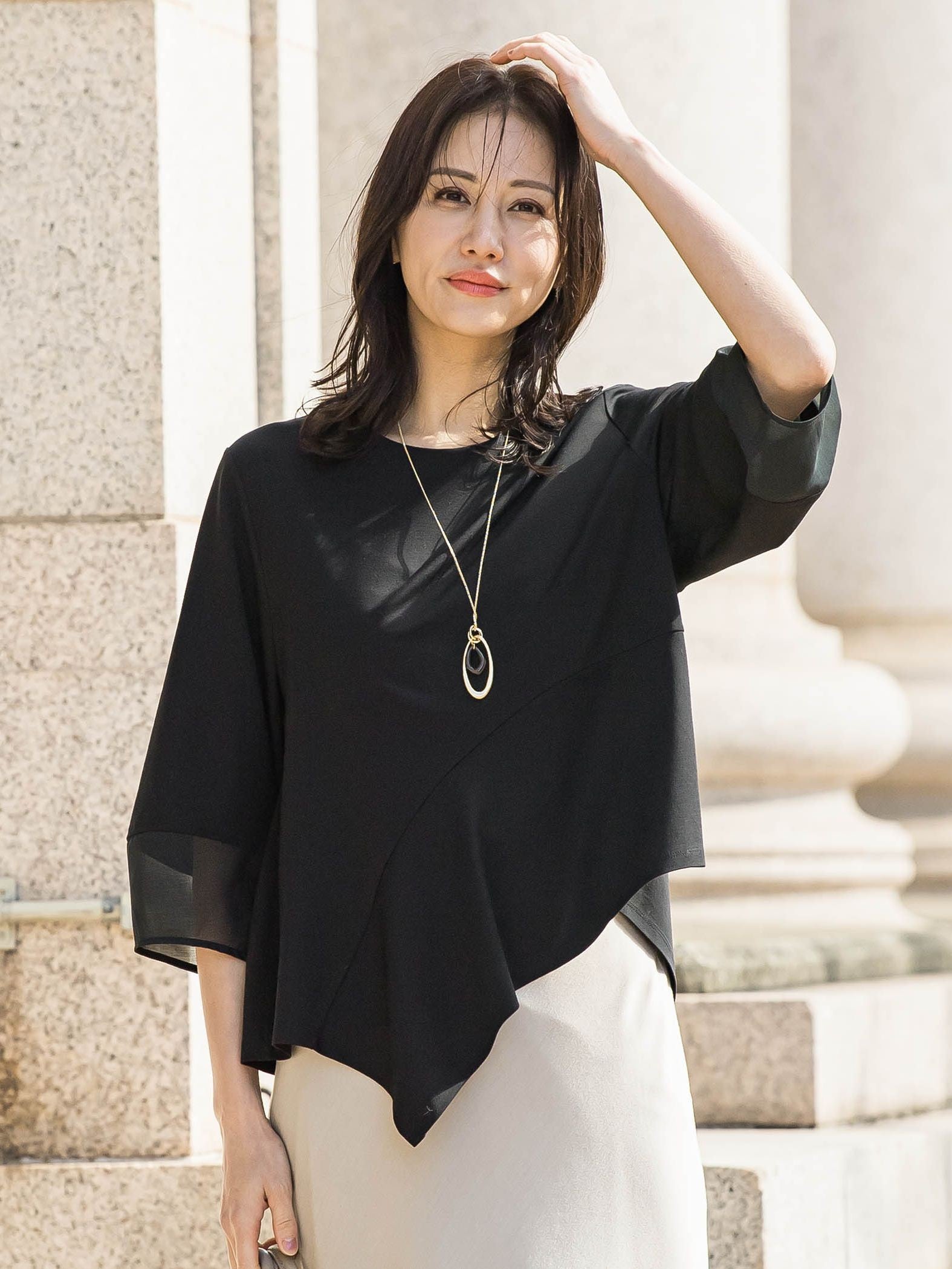 オーガンジーアシメヘムカットソー≪UVカット≫