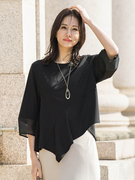 オーガンジーアシメヘムカットソー≪UVカット≫