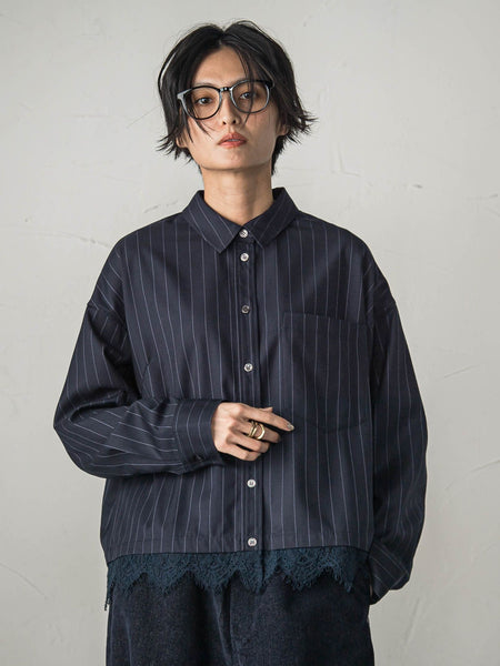 レースドッキングストライプクロップドシャツ